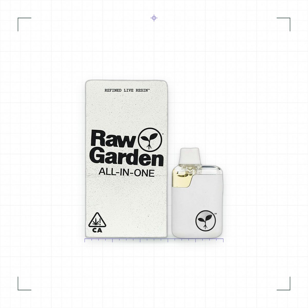 Raw Garden Raspberry Haze 1g all-in-one vape on a white survey sheet